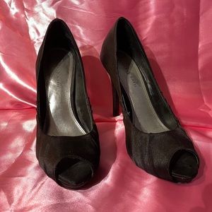 Women's Heels - Satin - Black - 6.5 - Open Toe